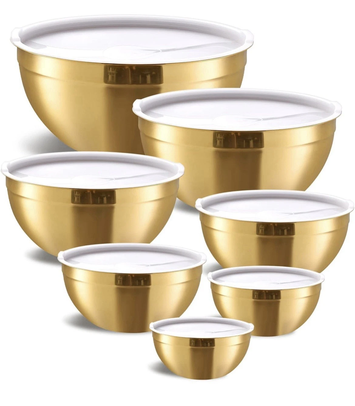 Gold Mixing Bowls with Airtight Lids, Stainless Steel 7 Pieces