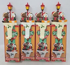 4 Hallmark 1985 Vintage Stocking Hanger Polar Pals friends Penguin Reindeer Lot