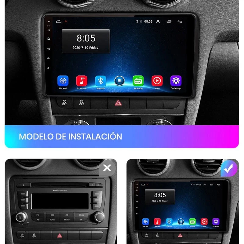 Radio Pantalla Android 12 GPS USB CARPLAY BT RDS WIFI para AUDI A3 8P - Imagen 3 de 4