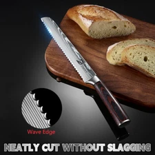 Japanese 8'' Bread Knife Japan 7CR17 Damascus Steel Kitchen Sandwich Chef Knife