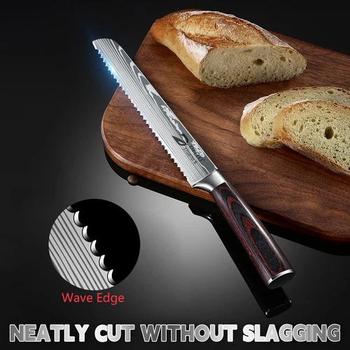 8” Bread Knife High Carbon Steel Damascus Kitchen Chef Knife Serrated Knife Gift - Picture 7 of 13
