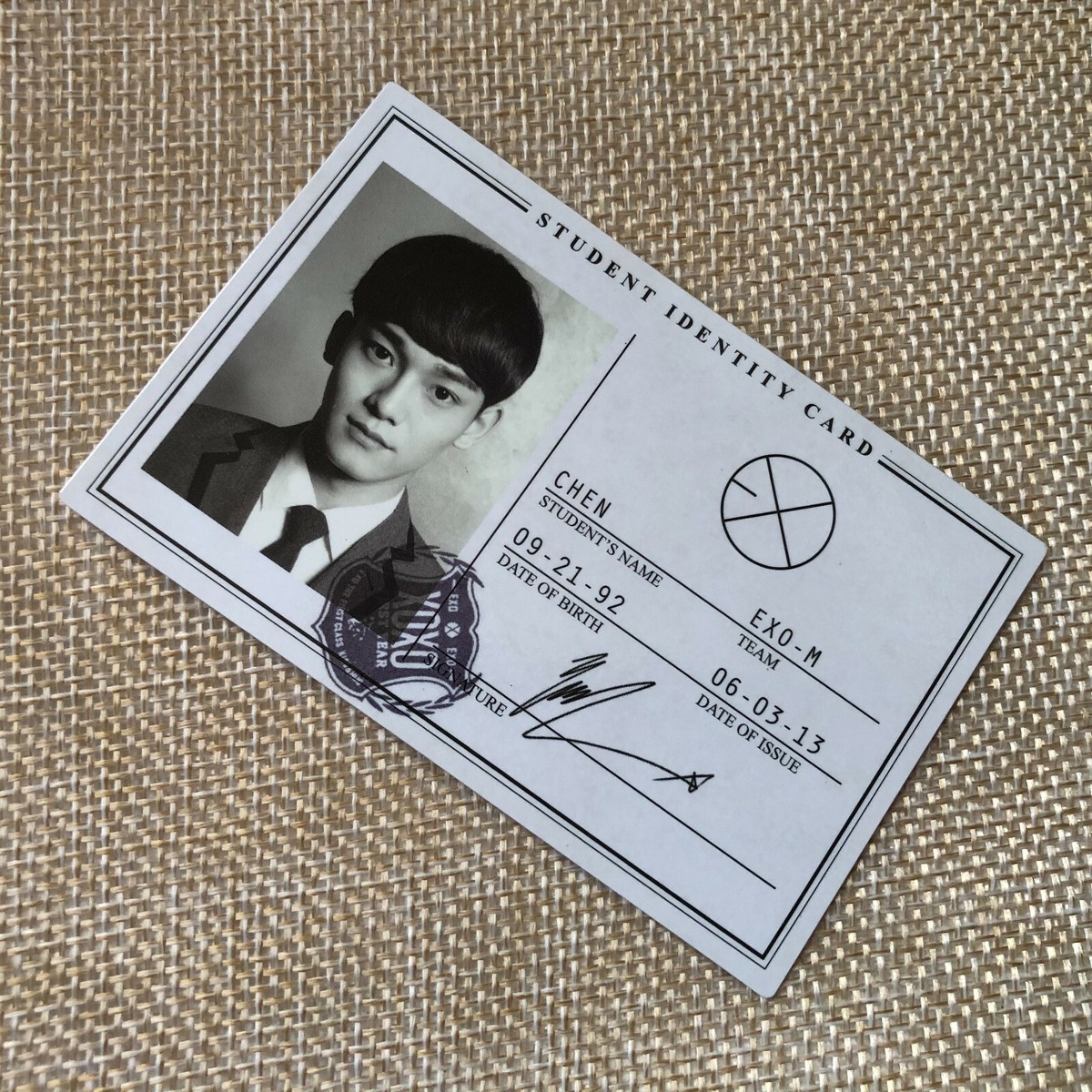 EXO CHEN [ XOXO Wolf ] Official Photocard, Student ID Card