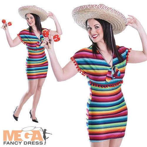 Mexican Poncho Dress Ladies Fancy Dress National Western Adults Costume Outfit  - Picture 1 of 1