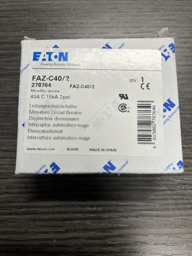 Eaton FAZ-C40/2, 40A, 15kA, 2 Pol Din Mount Circuit Breaker, 278764