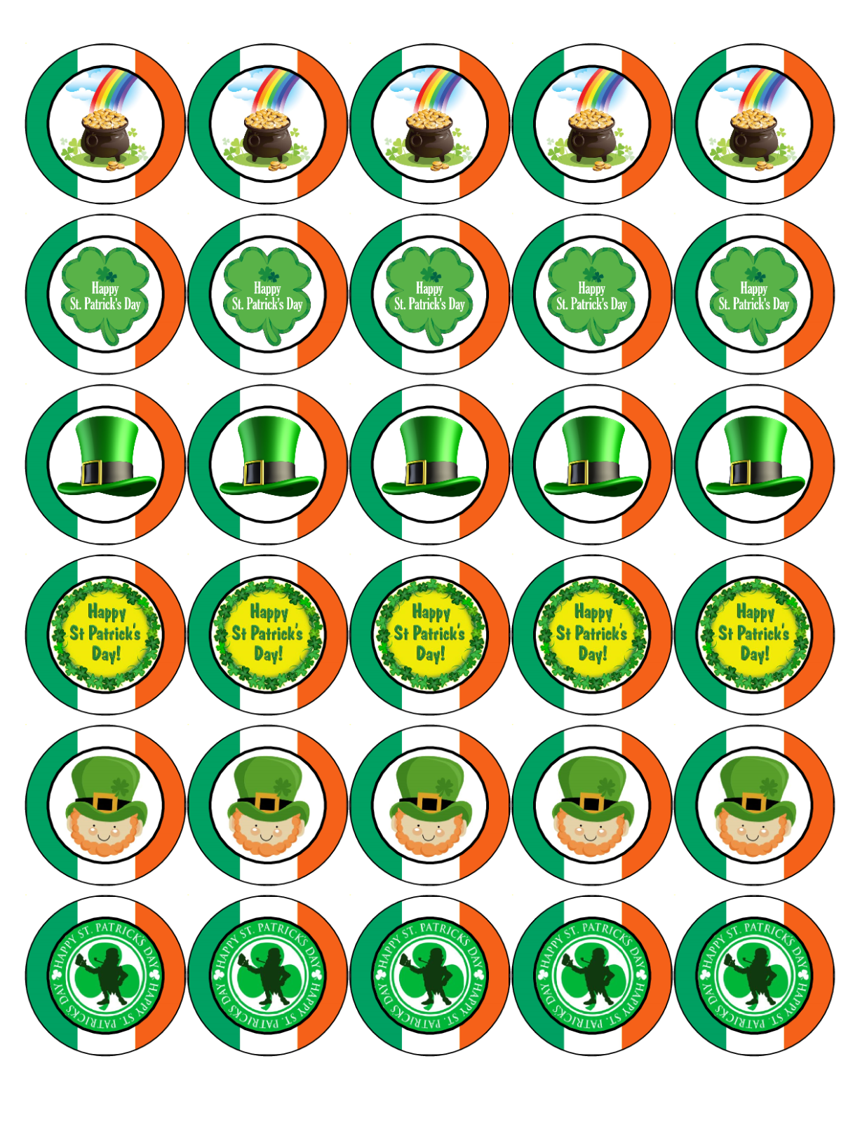 30x ST PATRICKS DAY EDIBLE PREMIUM CUPCAKE CAKE TOPPERS IRISH IRELAND D1