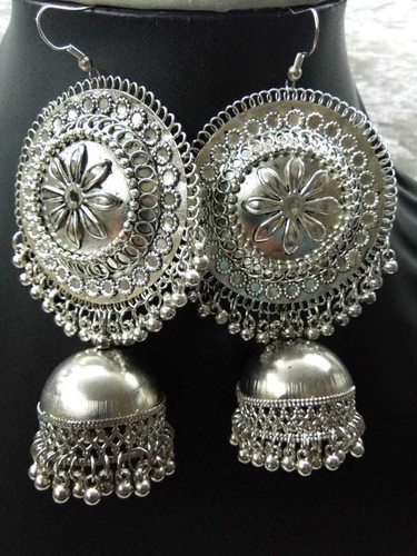 Ethnic Traditional Bollywood Style Silver Oxidized Earrings Indian Jewelry Set - Picture 166 of 214