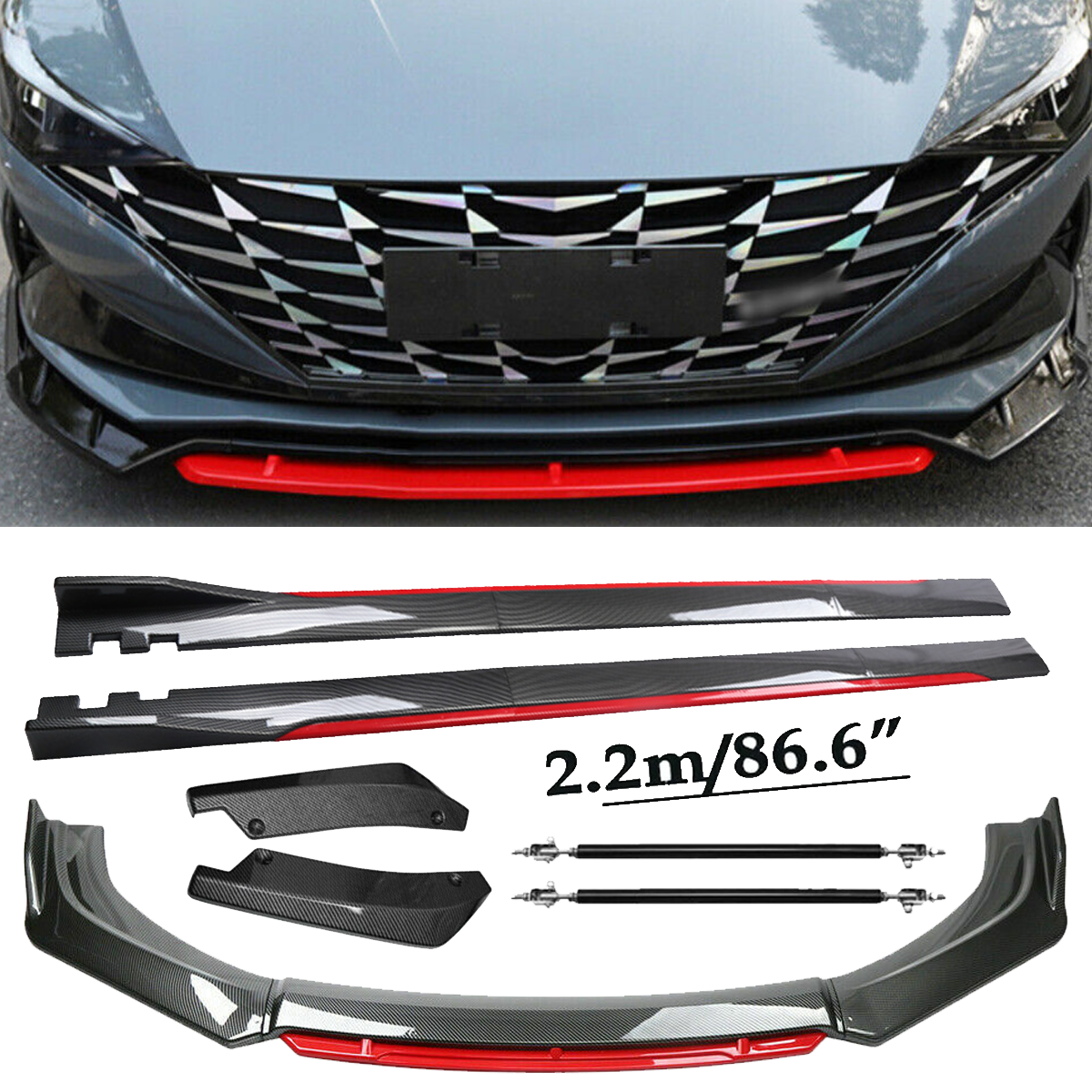 Front Lip Chin Bumper splitter Carbon Fiber Body Side Skirt For Hyundai Elantra