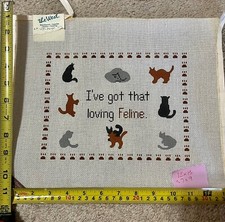 hand painted needlepoint canvas "I've got that loving feline" cats