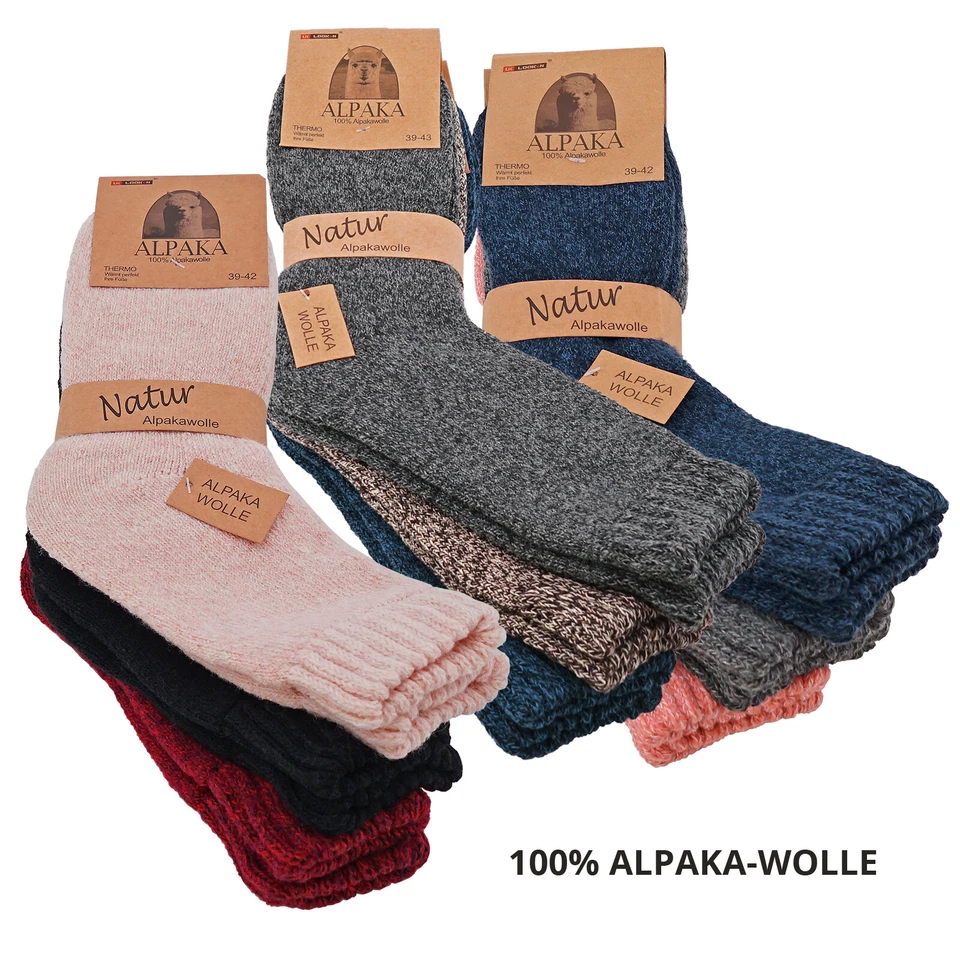 + Alpaka Socken Wollsocken Kuschelsocken warm - 3 Paar - 90-100% ALPAKA-WOLLE!!