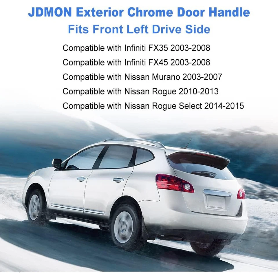 Front Left Driver Side Exterior Chrome Door Handle for Infiniti Nissan Murano - Imagem 2 de 4