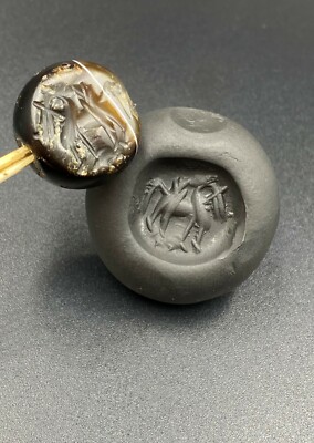 Near Eastern Ancient Early Sasanian Antiquities Agate Stamp Seal Intaglio Signet