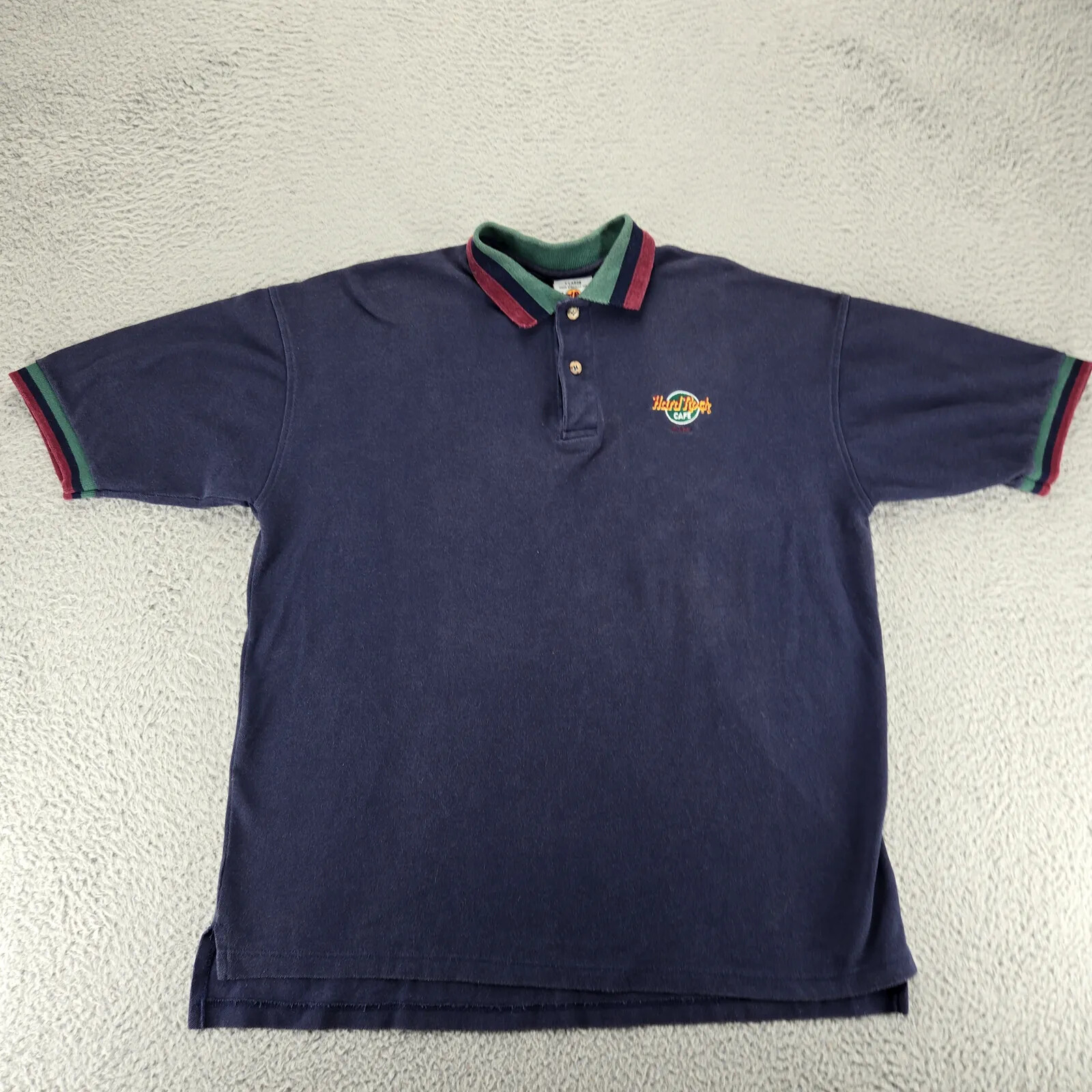 Hard Rock Cafe Shirt Mens XL Blue Miami Vintage Polo Short Sleeve USA Made 90s