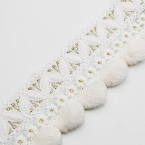 2M Embroidery Lace Edge Trimming Pompom Ball Trim DIY Curtain Trim Accessories - Picture 4 of 10