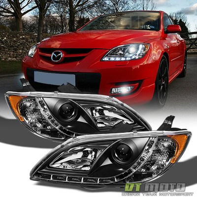 Blk 2004-2008 Mazda 3 Sedan 4DR Projector Headlights w/ Running Lamps Left+Righ