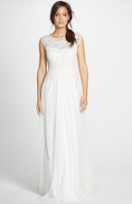 Adrianna Papell beaded capsleeves gown Sz 4 White