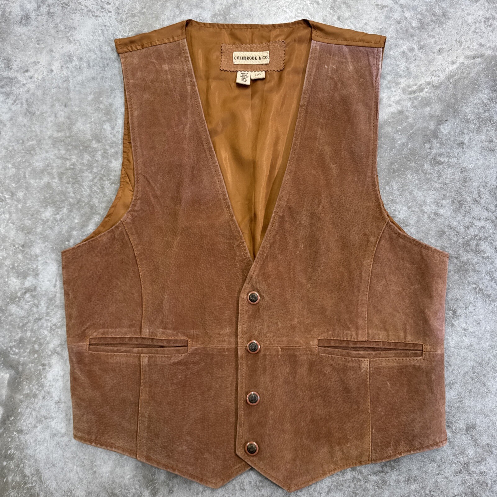 Colebrook Co Leather Vest Jacket Mens L Large Brown Button Front Western Cowboy