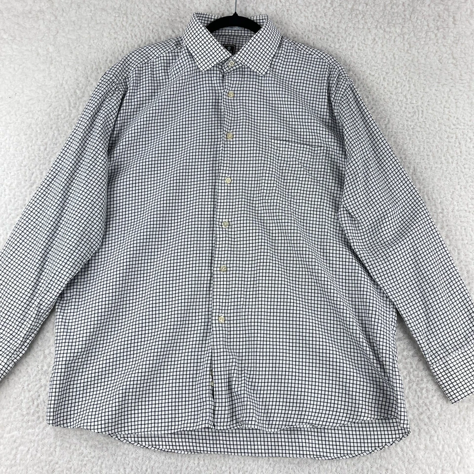 Camisa de vestir Peter Millar abotonada para hombre grande negra blanca a cuadros manga larga Foto 2 de 4