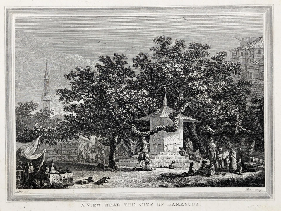 1815 ДАМАССК - СИРИЙИЯ гравировка вид печати оригинальный Томас Келли - Изображение 2 из 2