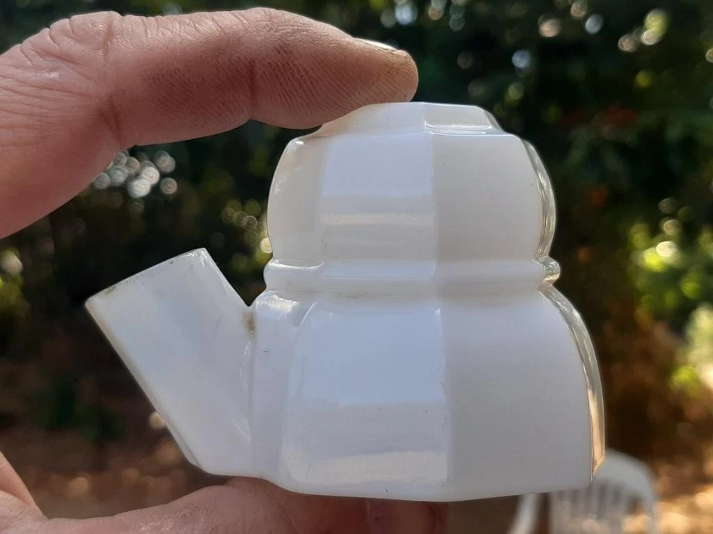 ancien encrier siphoide blanc opalin teakettle tea kettle inkwell ink bottle
