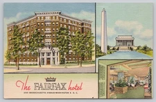 Vintage Linen Postcard The Fairfax Hotel Washington DC with Landmarks