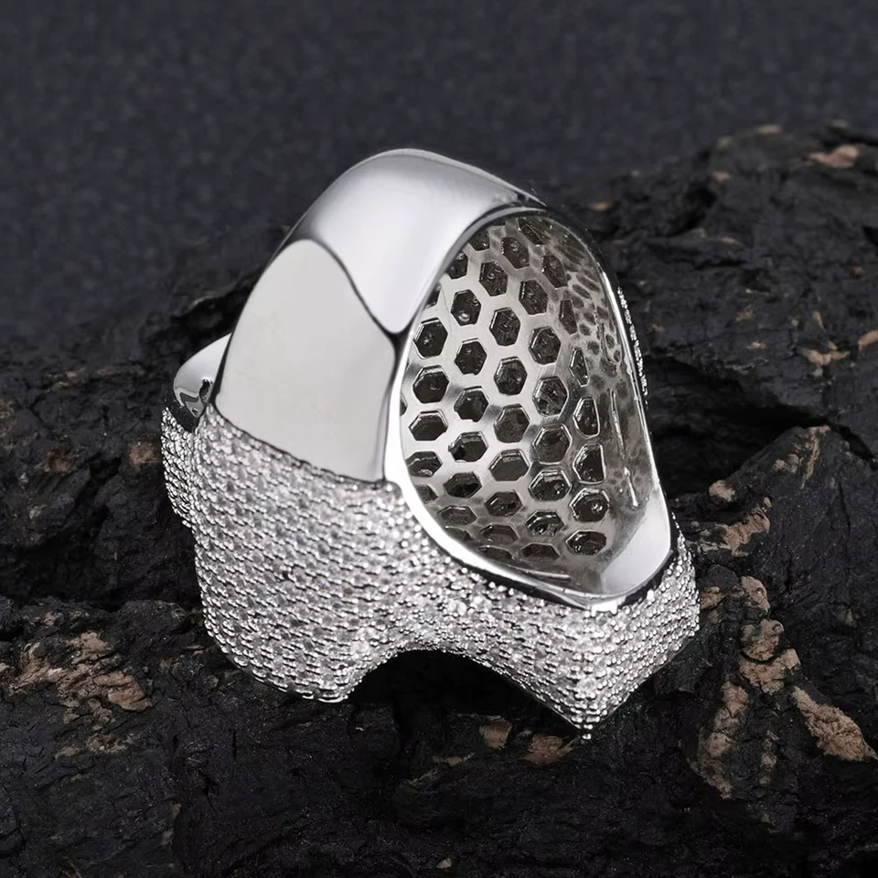 Anel masculino Jesus Cross grande deslumbrante rosa tamanho 7,8,9,10 chapeamento de ouro branco 18k - Imagem 3 de 4