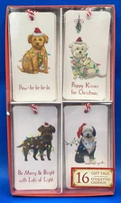 Punch Studio 22720 16 Pack Christmas Dogs with String Lights Gift Tags Glitter