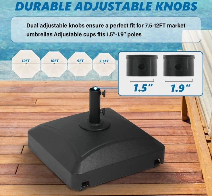 Base paraguas móvil rellenable de 125 lb de capacidad con 4 ruedas 2 cerraduras 2 perillas Foto 4 de 4