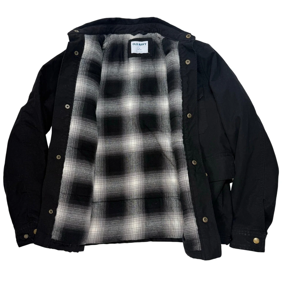 Old Navy Black Plaid Lined Jacket Corduroy Collar Men’s Small FREE SHIPPING - Image 3 of 4