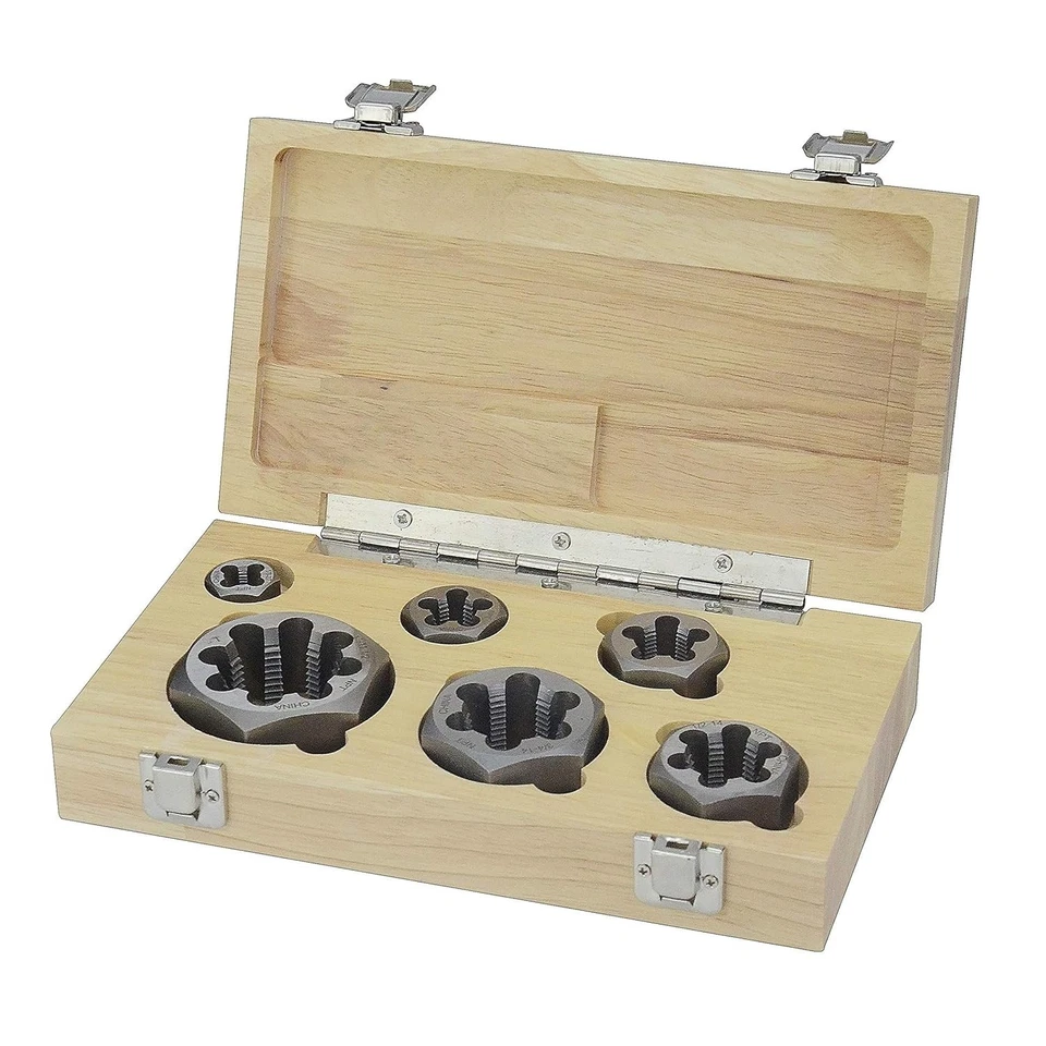 6 Piece NPT Hex Die Set, Carbon Steel, Wooden Case - Image 3 of 4