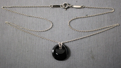 Tiffany & Co Elsa Peretti Black Disc Pendant Sterling Silver Necklace 16'' 2.5g