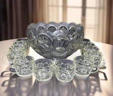 VINTAGE TIFFIN FRANCISCAN MOON AND STARS PUNCH BOWL SET WITH 12 CUPS