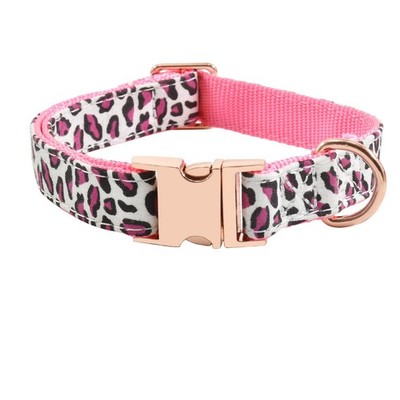 Adjustable Dog Collar Metal Buckle Soft Small Medium Large Pink Leopard M