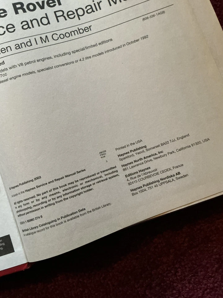 Range Rover Classic Haynes Workshop  Manual - 1970 To Oct 1992 up to K reg  - Image 4 of 4