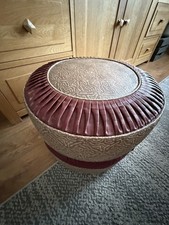 Vintage 70s Mid Century Hanley Retro brown  beige Vinyl Footstool Ottoman Pouffe