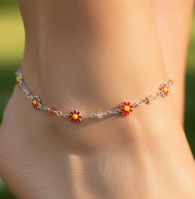 Elegant 925 Silver Plated Daisy Charm Anklet Minimalist Floral Chain Anklet