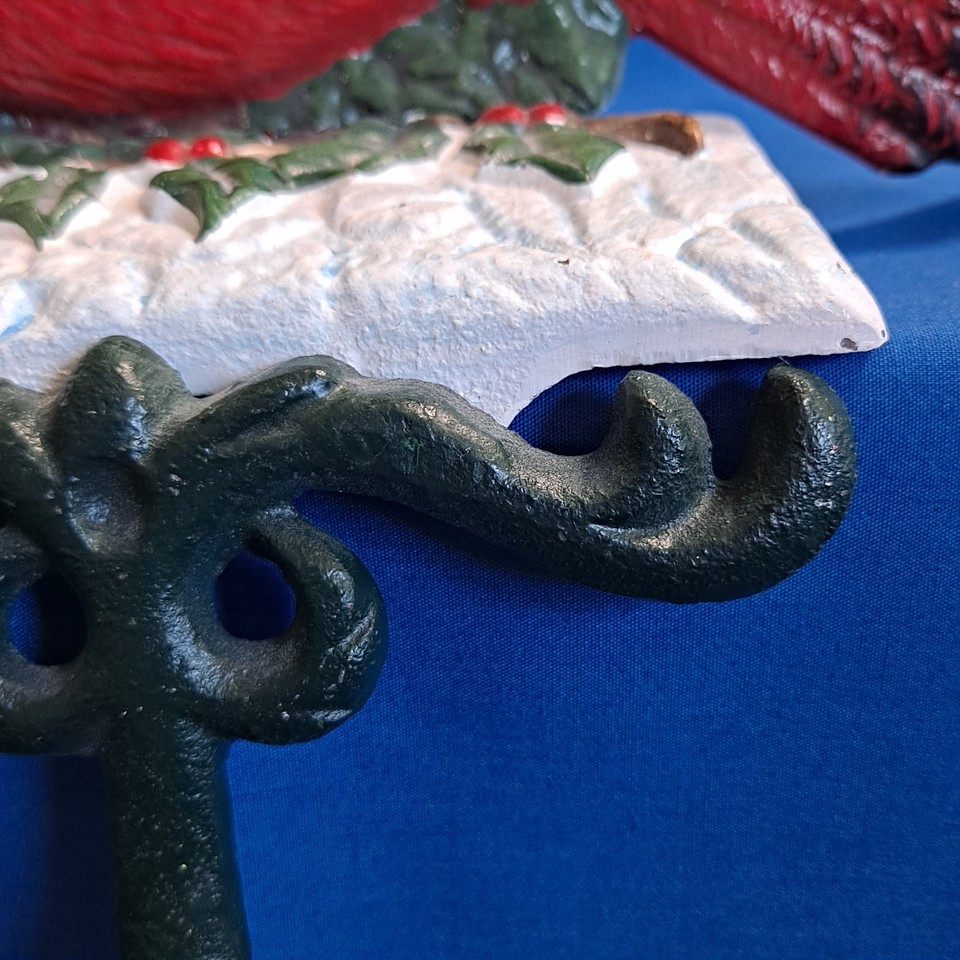 Vintage RED CARDINAL Christmas Stocking HOLDER Cast Iron Bird Mantel ...