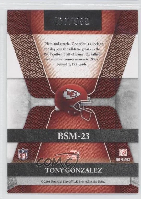 2008 Leaf Limited Banner Season /999 Tony Gonzalez #BSM-23 HOF - Image 2 of 2