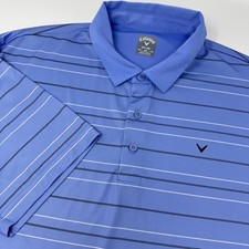 Callaway Polo Shirt Mens 2XL Blue Striped Opti-Dri Golf Performance Short Sleeve
