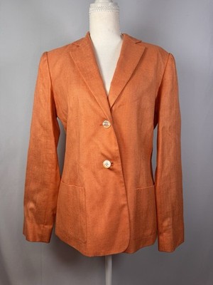 Vintage 90s Y2K Marshall Fields Orange 100% Silk Blazer Women s Size 4 Pockets