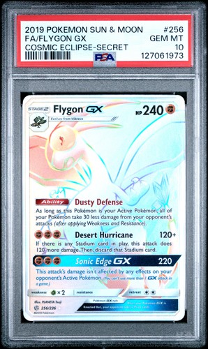 2019 POKEMON SUN & MOON COSMIC ECLIPSE SECRET #256 FULL ART/FLYGON GX PSA 10
