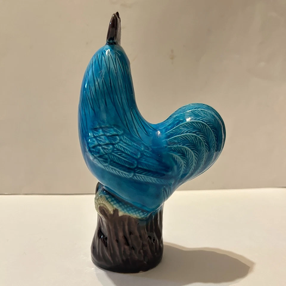 Gallo de barro de porcelana de exportación china de colección esmalte turquesa 8" de alto marcado China Foto 3 de 4