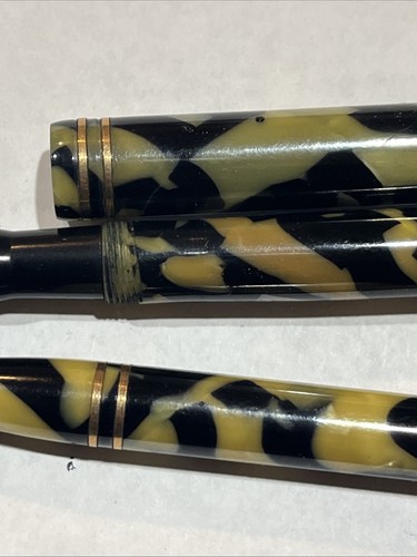 Vintage WAHL RING TOP Marbeled FOUNTAIN Pen & Pencil - 14K Gold Flex NIB - Picture 17 of 23