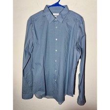 Calvin Klein Slim Fit Dress Shirt 16.5 36/37 Blue Dot Non-Iron Mens