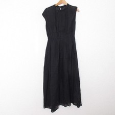 SHIPS Linen Sheer Long Dress in Black Women USED