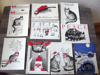 Kitty Cat Vintage Note Cards & Prints 1970's Artist Drawn Kliban 25 Piece Lot