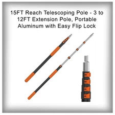 15FT Telescoping Extension Pole 3–12FT Aluminum Reach Pole w/ Easy Flip Locks