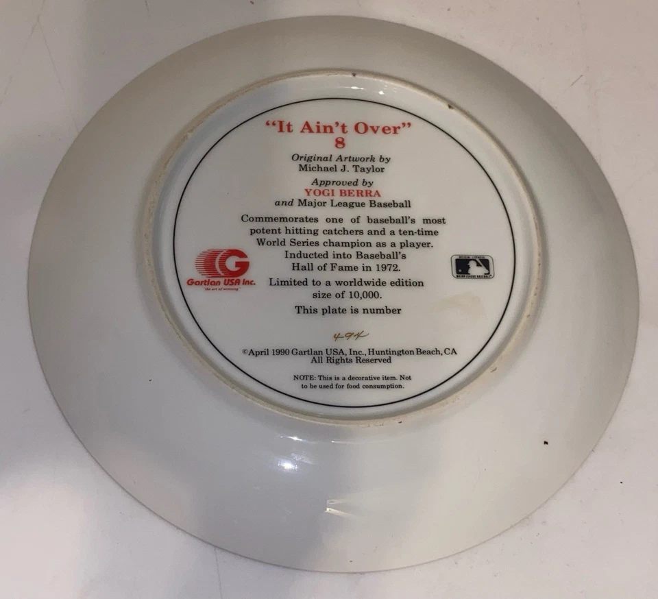 NEW YORK YANKEES YOGI BERRA AUTO SIGNED GARTLAN PLATE - Image 2 of 2