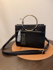 Handbag- La Terre Fashion Purse Black w/ Leather - Gold Ring