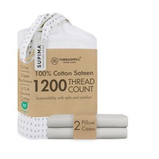1200TC Supima Cotton King Pillowcases, Sateen, Solid, Light Grey