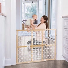 Toddleroo by North States 26.5"-42" Quick-Fit Baby Safety Gate, Oval Mesh Wood